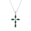 Thumbnail Image 0 of Marquise-Cut Lab-Created Emerald & Diamond Accent Cross Necklace Sterling Silver 18"