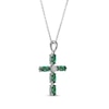 Thumbnail Image 1 of Marquise-Cut Lab-Created Emerald & Diamond Accent Cross Necklace Sterling Silver 18"