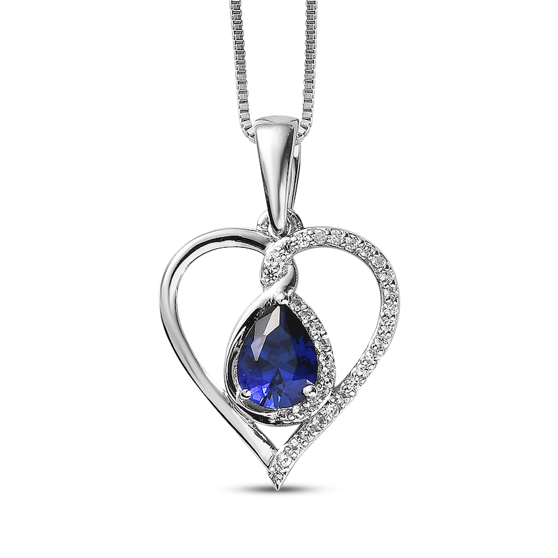 Pear-Shaped Blue Lab-Created Sapphire & White Lab-Created Sapphire Heart Twist Necklace Sterling Silver 18"