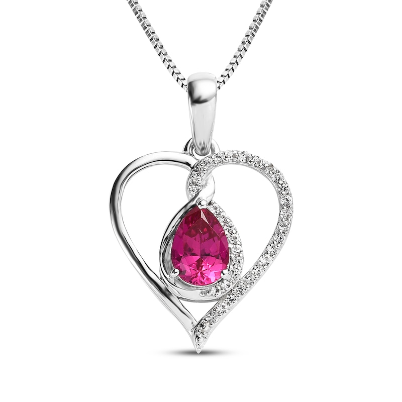 Pear-Shaped Lab-Created Ruby & White Lab-Created Sapphire Heart Necklace Sterling Silver 18"