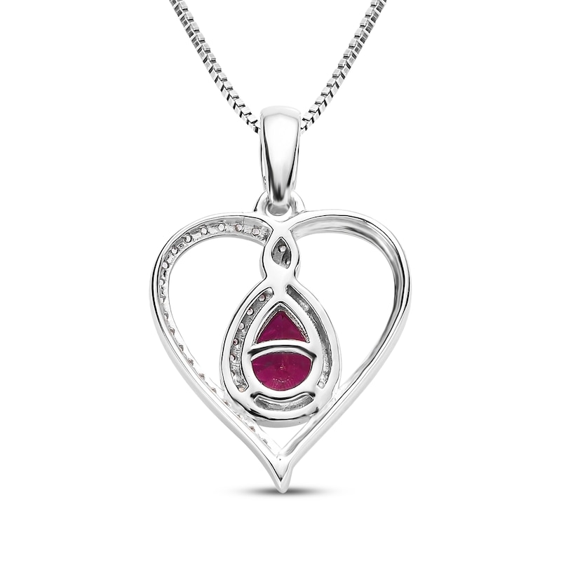 Pear-Shaped Lab-Created Ruby & White Lab-Created Sapphire Heart Necklace Sterling Silver 18"