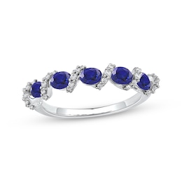 Oval-Cut Natural Blue Sapphire & Diamond Twist Ring 1/6 ct tw 10K White Gold
