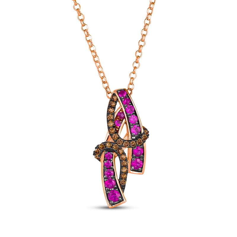 Main Image 1 of Le Vian Pink Sapphire Abstract Necklace 1/5 ct tw Diamonds 14K Strawberry Gold 19&quot;