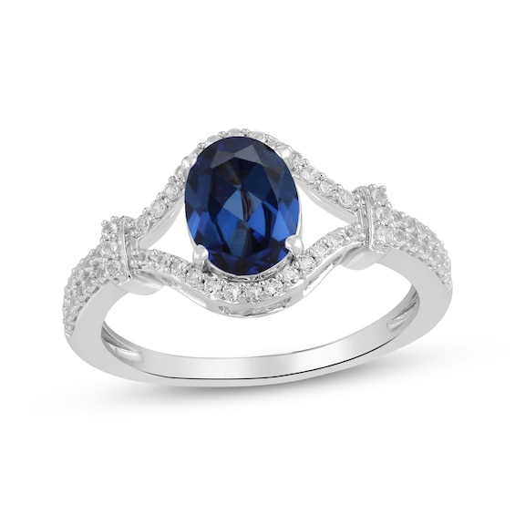 Oval-Cut Blue Lab-Created Sapphire & White Lab-Created Sapphire Ring Sterling Silver