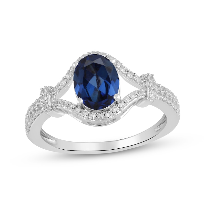 Main Image 1 of Oval-Cut Blue Lab-Created Sapphire & White Lab-Created Sapphire Ring Sterling Silver