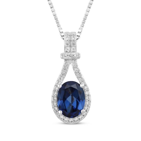 Oval-Cut Blue Lab-Created Sapphire & White Lab-Created Sapphire Necklace Sterling Silver 18"