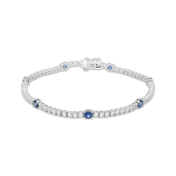 Blue & White Lab-Created Sapphire Station Line Bracelet Sterling Silver 7.25"