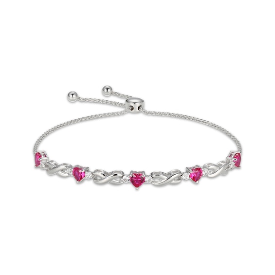 Heart-Shaped Lab-Created Ruby & White Lab-Created Sapphire Infinity Bolo Bracelet Sterling Silver
