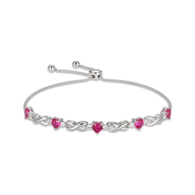 Main Image 1 of Heart-Shaped Lab-Created Ruby & White Lab-Created Sapphire Infinity Bolo Bracelet Sterling Silver