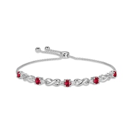 Lab-Created Ruby & White Lab-Created Sapphire Infinity Bolo Bracelet Sterling Silver
