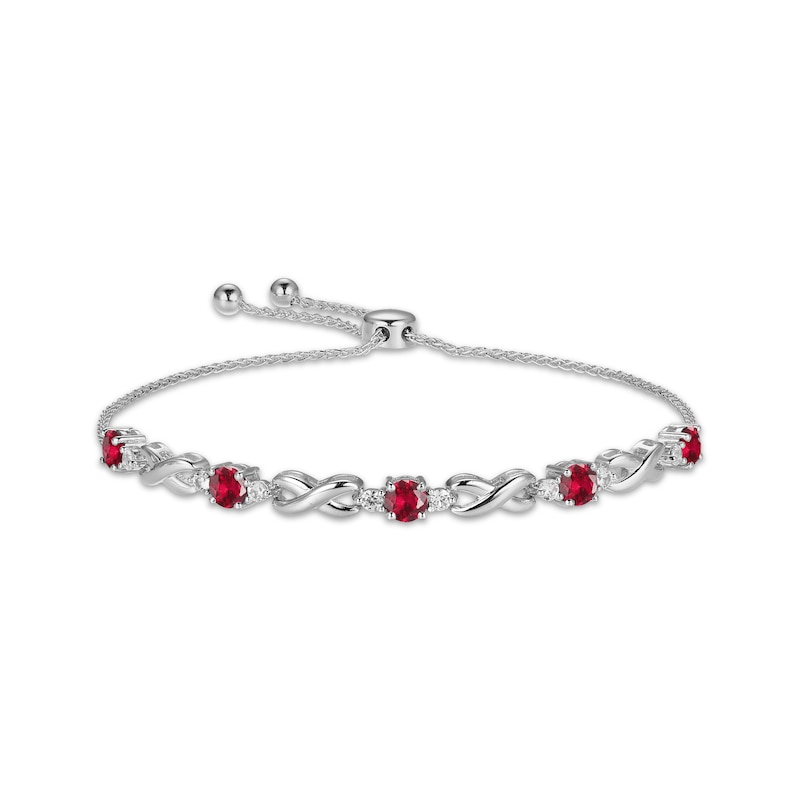 Main Image 1 of Lab-Created Ruby & White Lab-Created Sapphire Infinity Bolo Bracelet Sterling Silver