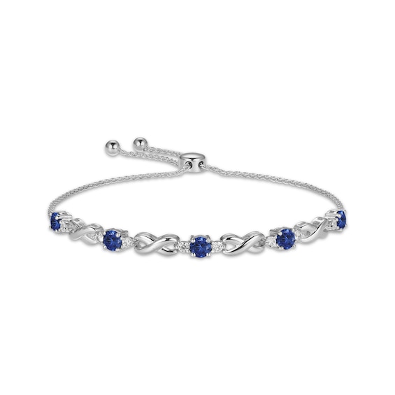 Blue & White Lab-Created Sapphire Infinity Bolo Bracelet Sterling Silver