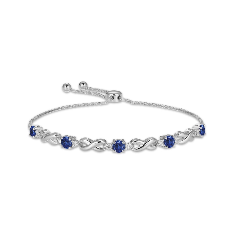 Main Image 1 of Blue & White Lab-Created Sapphire Infinity Bolo Bracelet Sterling Silver