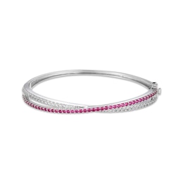 Lab-Created Ruby & White Lab-Created Sapphire Crossover Bangle Sterling Silver