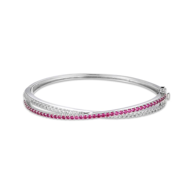 Main Image 1 of Lab-Created Ruby & White Lab-Created Sapphire Crossover Bangle Sterling Silver