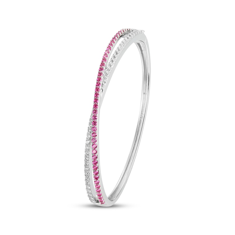 Main Image 2 of Lab-Created Ruby & White Lab-Created Sapphire Crossover Bangle Sterling Silver