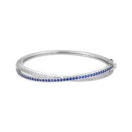 Blue & White Lab-Created Sapphire Crossover Bangle Sterling Silver