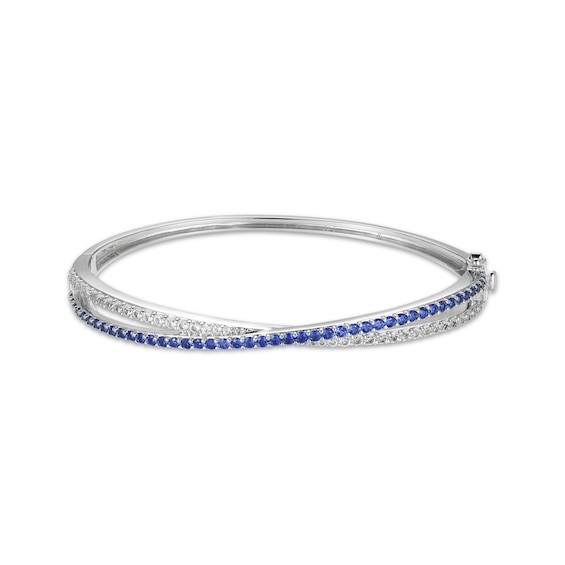 Blue & White Lab-Created Sapphire Crossover Bangle Sterling Silver