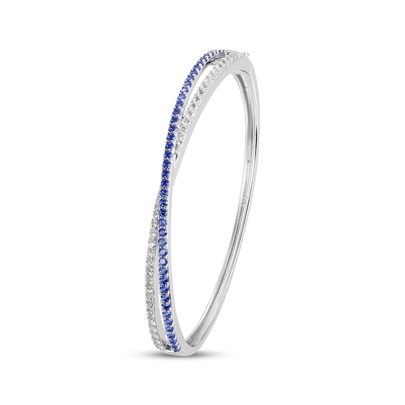 Main Image 2 of Blue & White Lab-Created Sapphire Crossover Bangle Sterling Silver