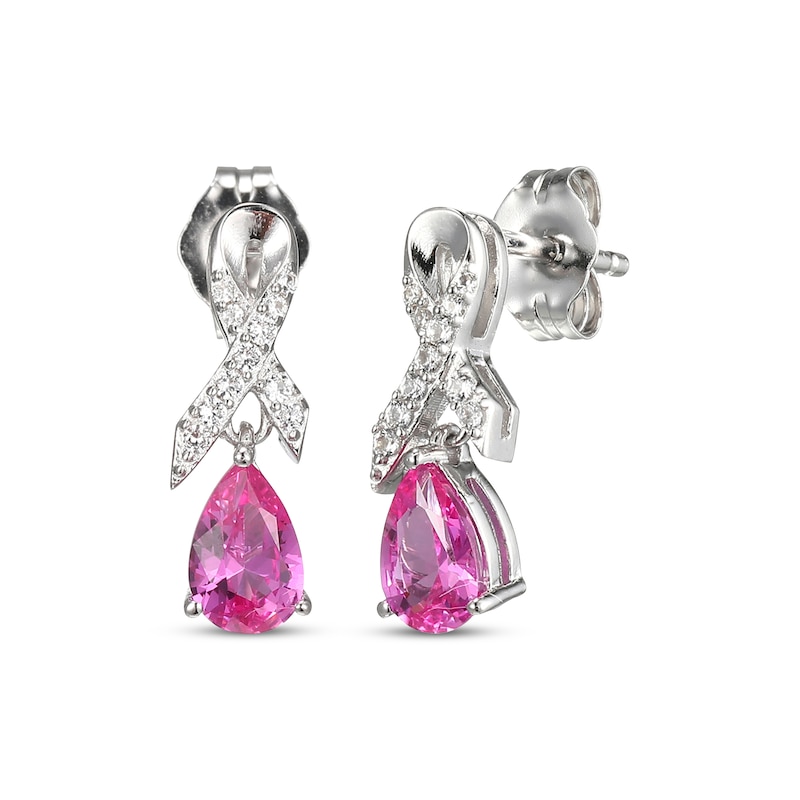 Pear-Shaped Pink Lab-Created Sapphire & White Lab-Created Sapphire Ribbon Dangle Earrings Sterling Silver