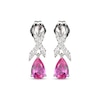 Thumbnail Image 1 of Pear-Shaped Pink Lab-Created Sapphire & White Lab-Created Sapphire Ribbon Dangle Earrings Sterling Silver