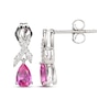 Thumbnail Image 2 of Pear-Shaped Pink Lab-Created Sapphire & White Lab-Created Sapphire Ribbon Dangle Earrings Sterling Silver