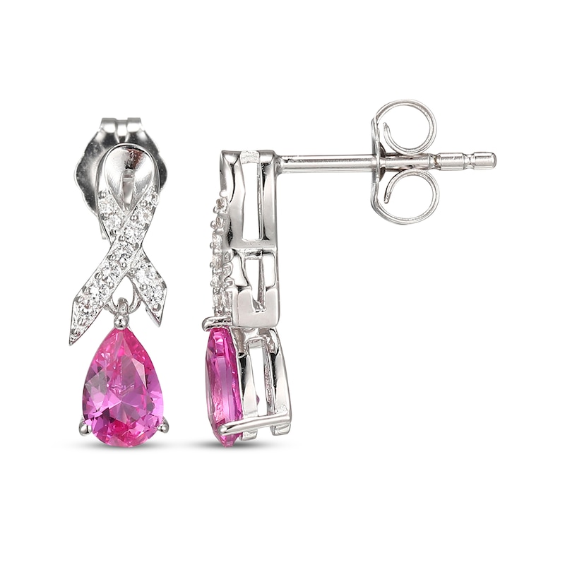 Pear-Shaped Pink Lab-Created Sapphire & White Lab-Created Sapphire Ribbon Dangle Earrings Sterling Silver