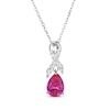 Thumbnail Image 1 of Pear-Shaped Pink Lab-Created Sapphire & White Lab-Created Sapphire Ribbon Necklace Sterling Silver 18&quot;