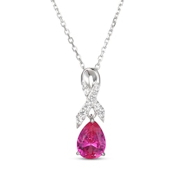 Pear-Shaped Pink Lab-Created Sapphire & White Lab-Created Sapphire Ribbon Necklace Sterling Silver 18&quot;