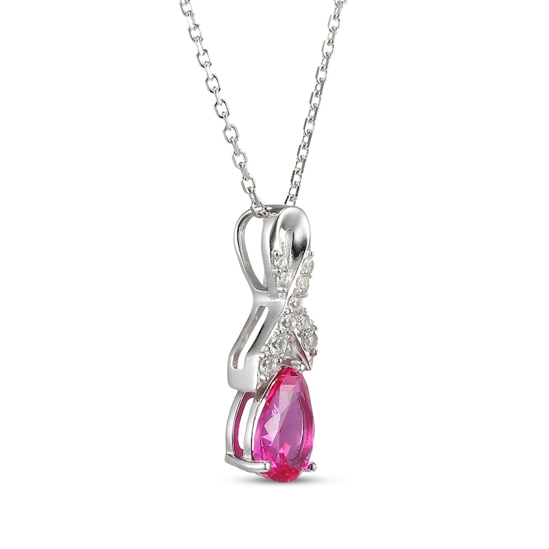 Main Image 2 of Pear-Shaped Pink Lab-Created Sapphire & White Lab-Created Sapphire Ribbon Necklace Sterling Silver 18&quot;