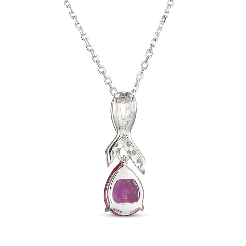 Main Image 3 of Pear-Shaped Pink Lab-Created Sapphire & White Lab-Created Sapphire Ribbon Necklace Sterling Silver 18&quot;