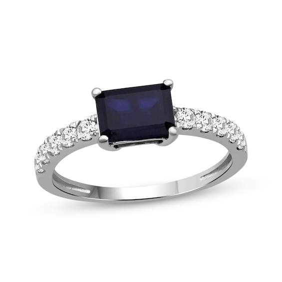 Emerald-Cut Blue Lab-Created Sapphire & White Lab-Created Sapphire Ring Sterling Silver