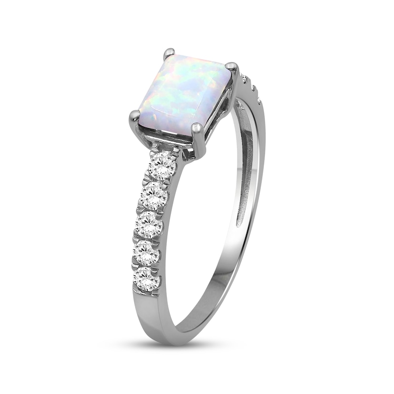 Main Image 2 of Emerald-Cut Lab-Created Opal & White Lab-Created Sapphire Ring Sterling Silver