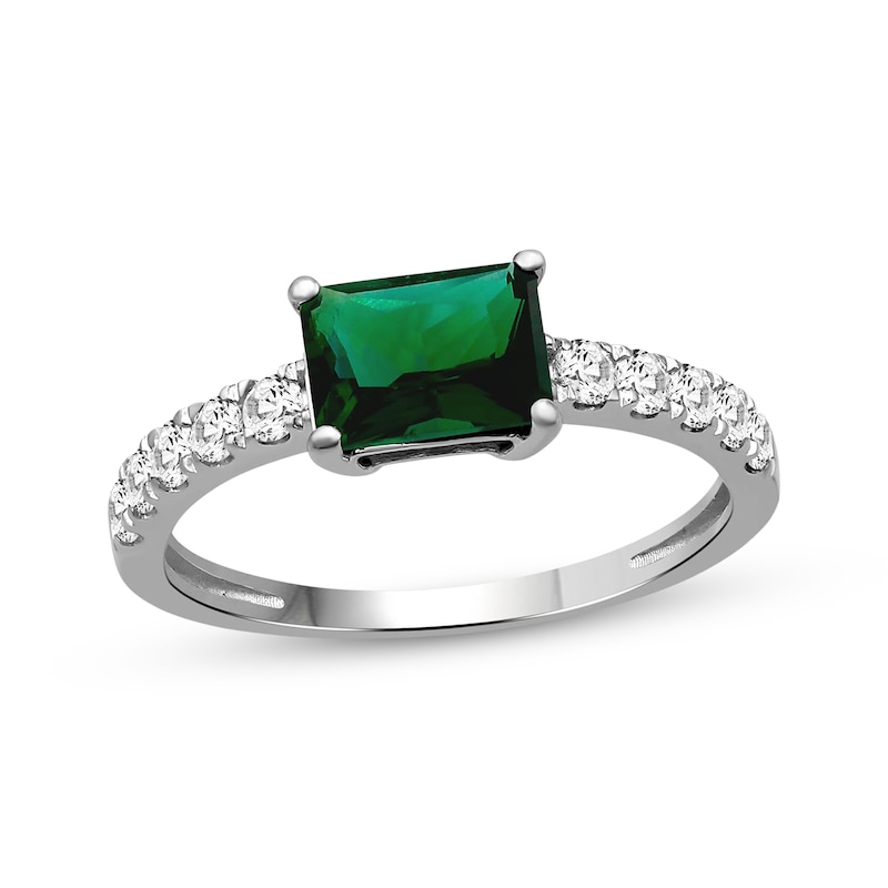 Emerald-Cut Lab-Created Emerald & White Lab-Created Sapphire Ring Sterling Silver