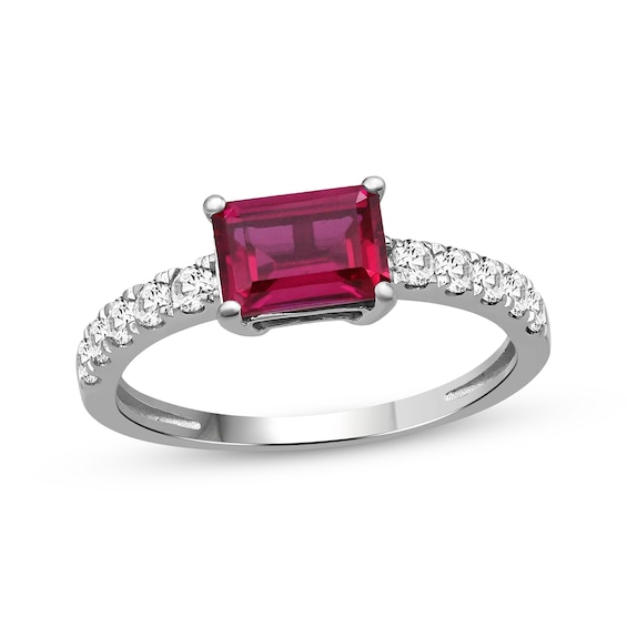 Emerald-Cut Lab-Created Ruby & White Lab-Created Sapphire Ring Sterling Silver