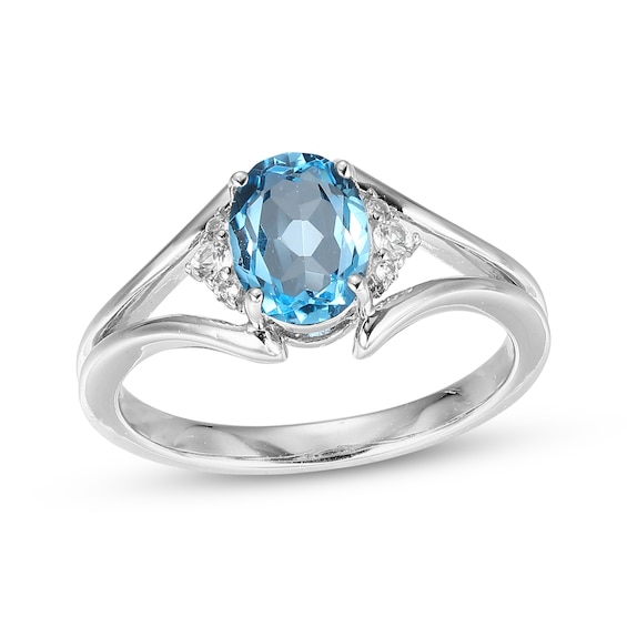 Oval-Cut Swiss Blue Topaz & White Lab-Created Sapphire Ring Sterling Silver