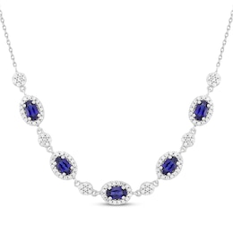 Oval-Cut Blue & White Lab-Created Sapphire Necklace Sterling Silver 18&quot;