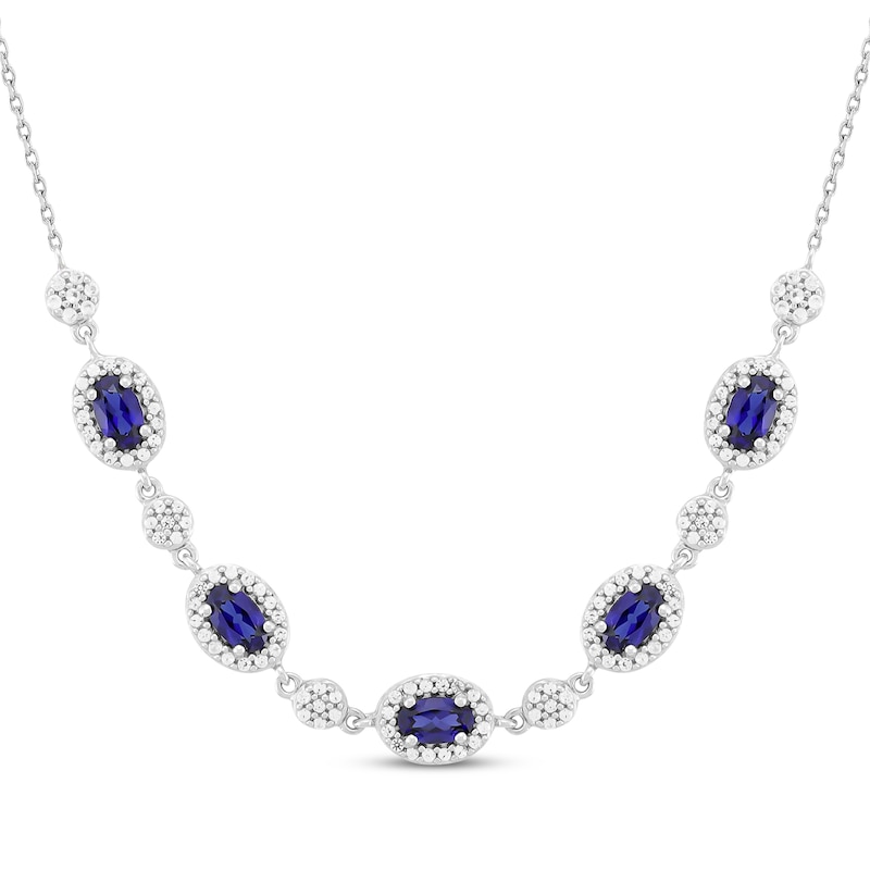 Main Image 1 of Oval-Cut Blue & White Lab-Created Sapphire Necklace Sterling Silver 18&quot;