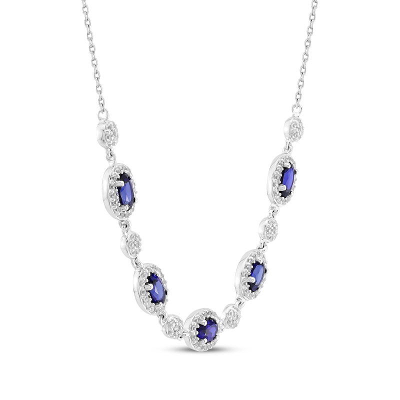 Main Image 2 of Oval-Cut Blue & White Lab-Created Sapphire Necklace Sterling Silver 18&quot;