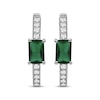 Thumbnail Image 2 of Emerald-Cut Lab-Created Emerald & White Lab-Created Sapphire Hoop Earrings Sterling Silver