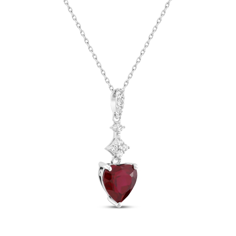 Heart-Shaped Lab-Created Ruby & White Lab-Created Sapphire Necklace Sterling Silver 18"