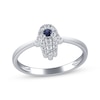 Thumbnail Image 1 of Diamond & Blue Lab-Created Sapphire Hamsa Ring 1/8 ct tw Sterling Silver