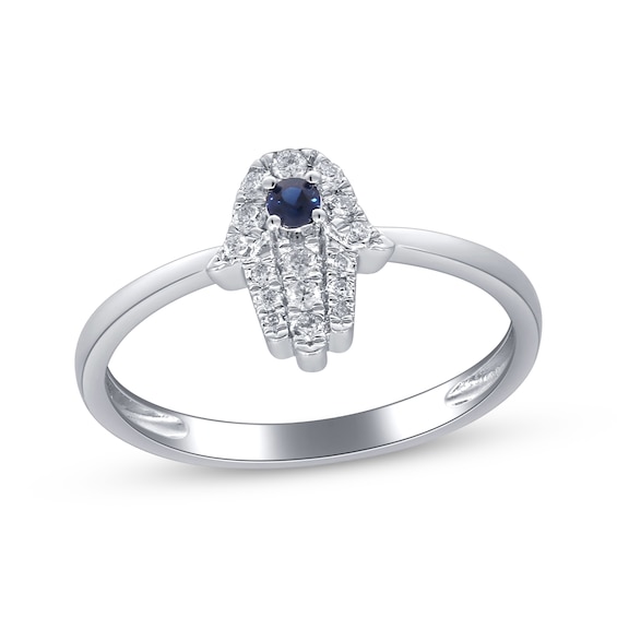 Diamond & Blue Lab-Created Sapphire Hamsa Ring 1/8 ct tw Sterling Silver