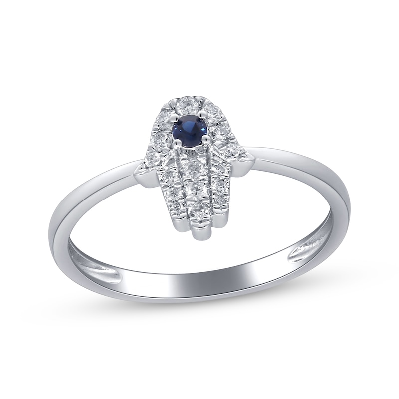 Main Image 1 of Diamond & Blue Lab-Created Sapphire Hamsa Ring 1/8 ct tw Sterling Silver