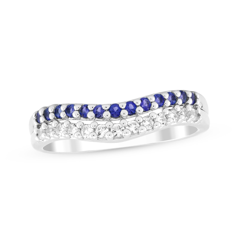 Main Image 1 of Round-Cut Blue & White Lab-Created Sapphire Layered Contour Ring Sterling Silver