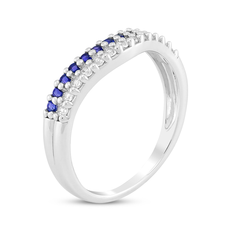 Main Image 2 of Round-Cut Blue & White Lab-Created Sapphire Layered Contour Ring Sterling Silver