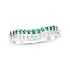 Thumbnail Image 1 of Round-Cut Lab-Created Emerald & White Lab-Created Sapphire Layered Contour Ring Sterling Silver