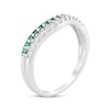 Thumbnail Image 2 of Round-Cut Lab-Created Emerald & White Lab-Created Sapphire Layered Contour Ring Sterling Silver