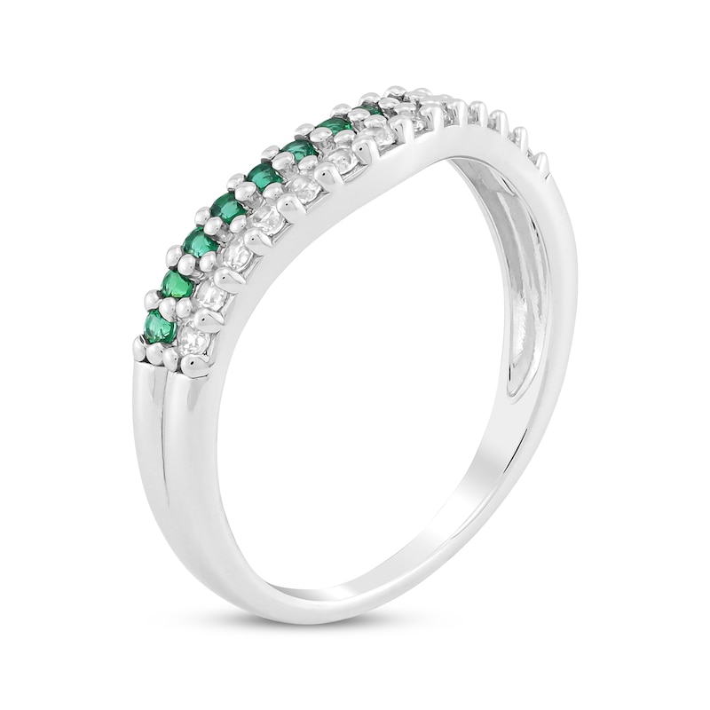 Main Image 2 of Round-Cut Lab-Created Emerald & White Lab-Created Sapphire Layered Contour Ring Sterling Silver