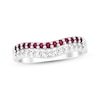 Thumbnail Image 1 of Lab-Created Ruby & White Lab-Created Sapphire Two-Row Curve Ring Sterling Silver